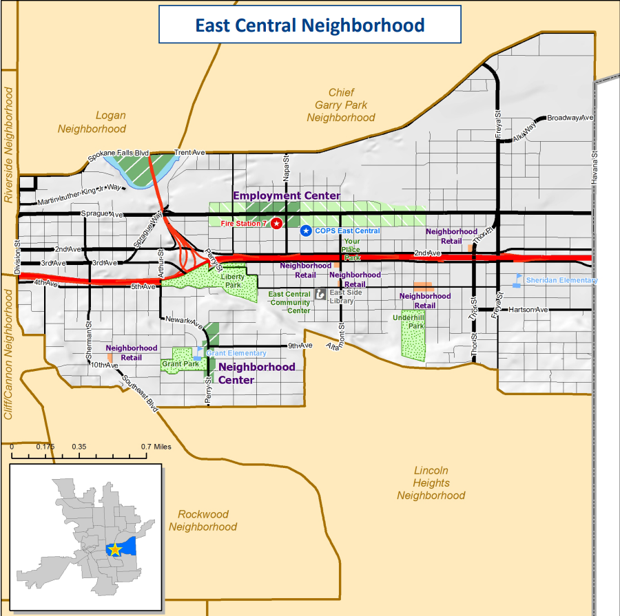 Image: A map of the boundaries of the East Central Neighborhood.